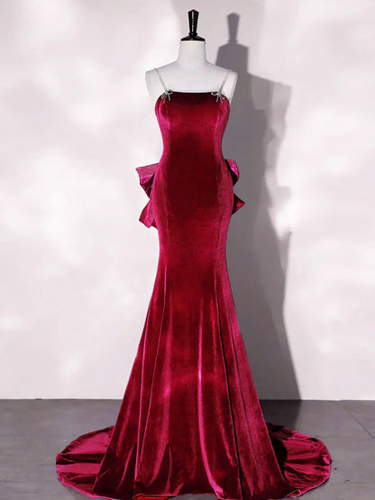 Mermaid Velvet Long Prom Dresses, Velvet Formal Evening Dresses HZ1024