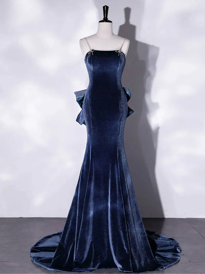 Mermaid Velvet Long Prom Dresses, Velvet Formal Evening Dresses HZ1024
