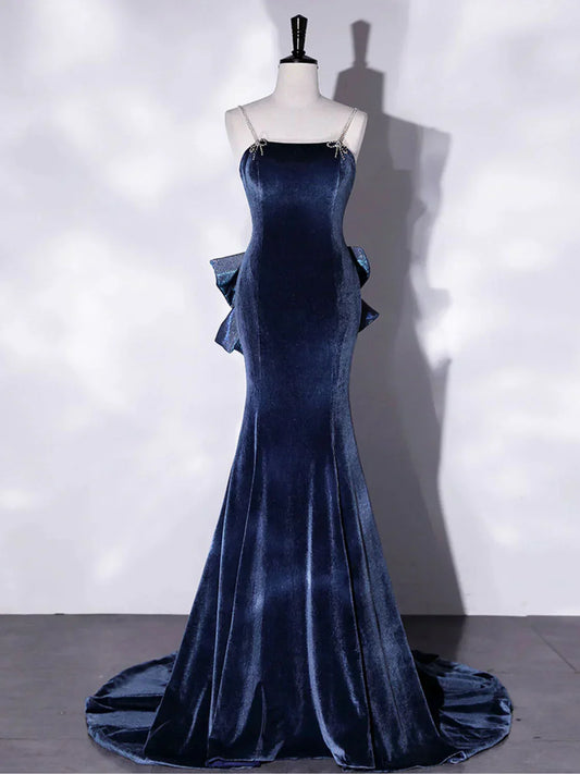 Mermaid Velvet Long Prom Dresses, Velvet Formal Evening Dresses HZ1024