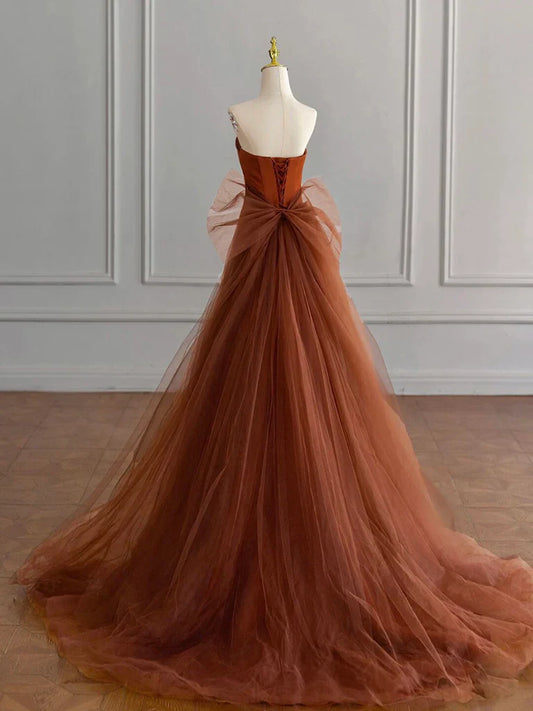 Unique Mermaid  Satin Brown Long Prom Dress, Brown Long Evening Dress ED0730