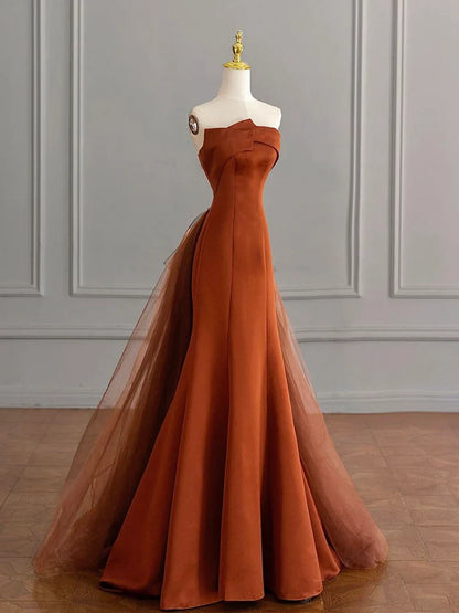 Unique Mermaid  Satin Brown Long Prom Dress, Brown Long Evening Dress ED0730
