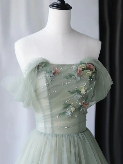 Green Tulle Long Prom Dresses, Green Formal Evening Dresses HZ1024