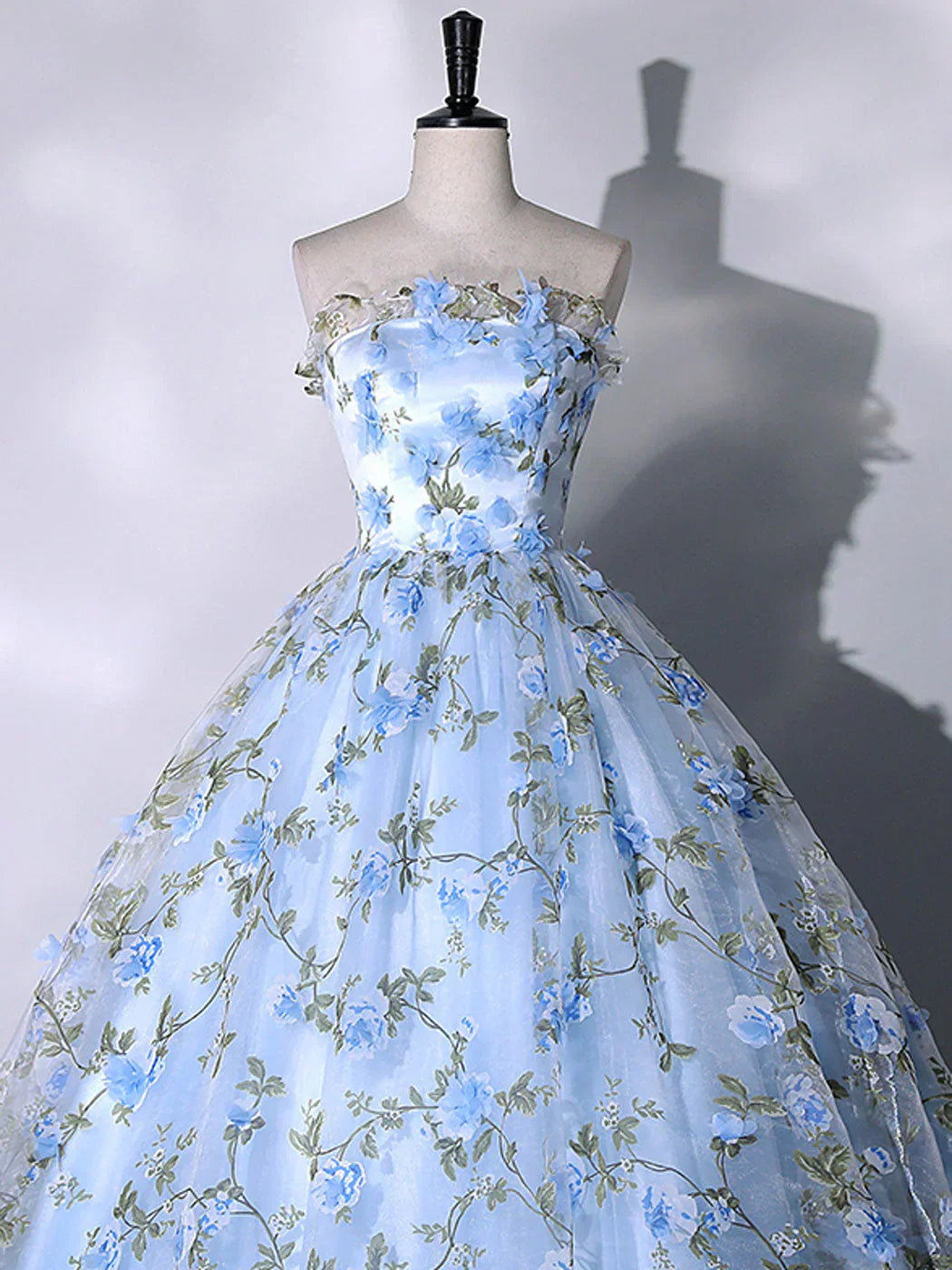 Tulle 3 D Applique Long Prom Dress, Blue Formal Evening Dress HZ1024