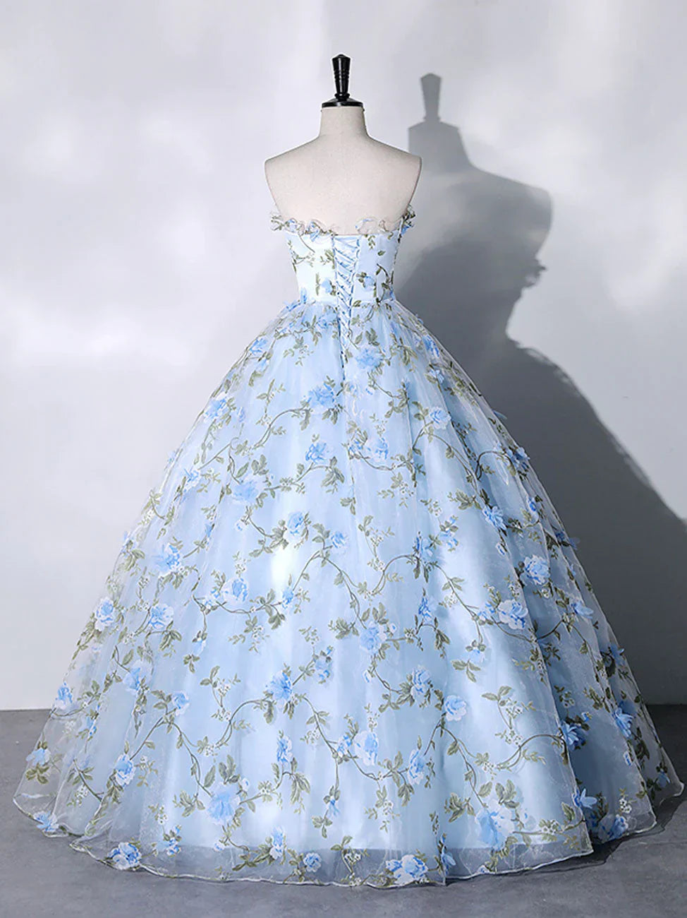 Tulle 3 D Applique Long Prom Dress, Blue Formal Evening Dress HZ1024