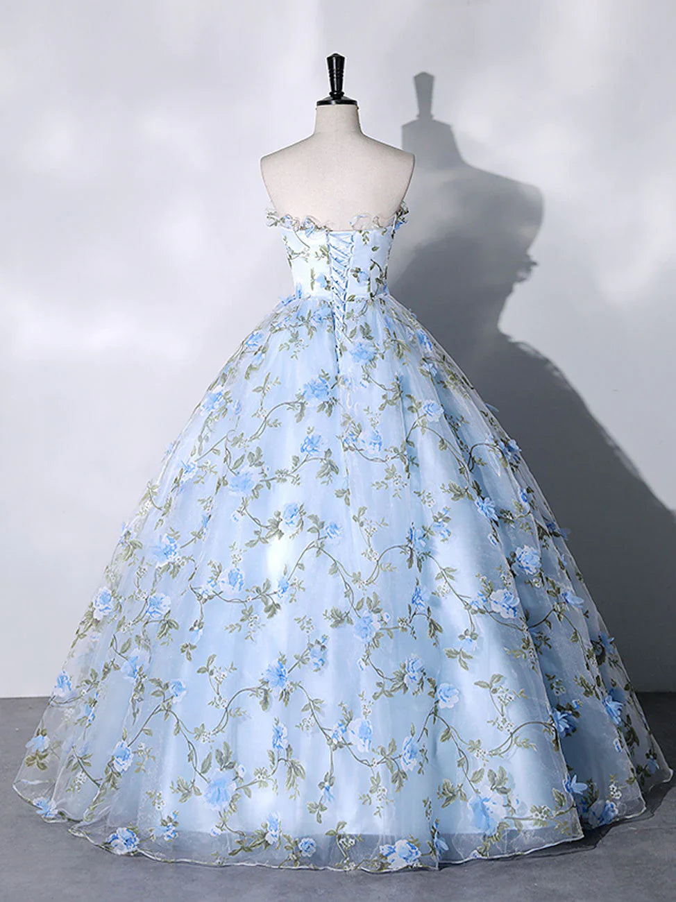 Blue Tulle 3 D Applique Long Prom Dress, Blue Formal Evening Dress ED0734