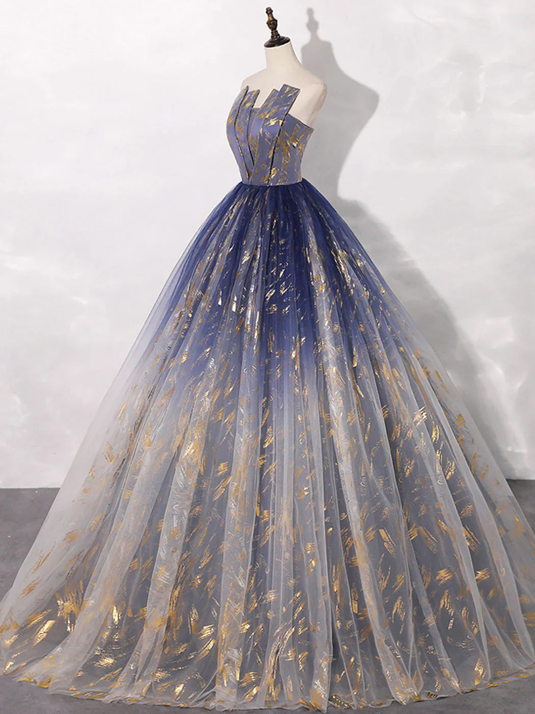 A-Line Tulle Blue Long Prom Dress, Blue Tulle Long Evening Dresses ED0739