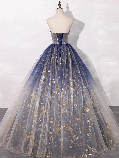 Tulle Blue Long Prom Dress, Blue Tulle Long Evening Dresses HZ1024