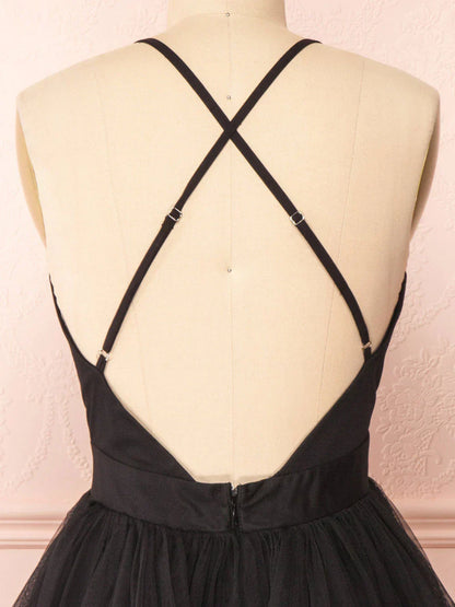 v neck black short prom dress black homecoming dress HZ1024
