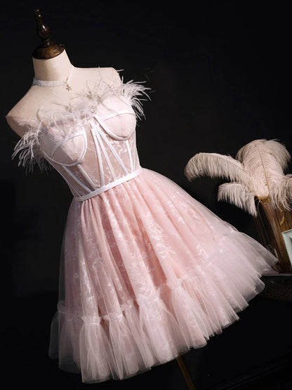 sweetheart neck tulle short prom dress pink tulle homecoming dress HZ1024