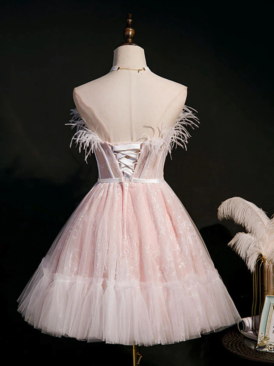 Cute sweetheart neck tulle short prom dress pink tulle homecoming dress  ED0757
