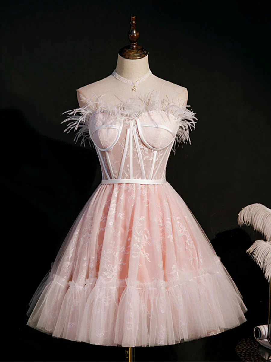 sweetheart neck tulle short prom dress pink tulle homecoming dress HZ1024