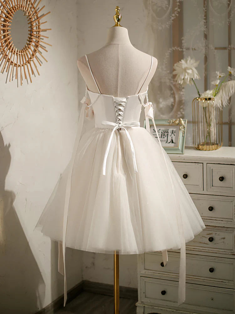 Beige A-line tulle short prom dress beige tulle homecoming dress  ED0759