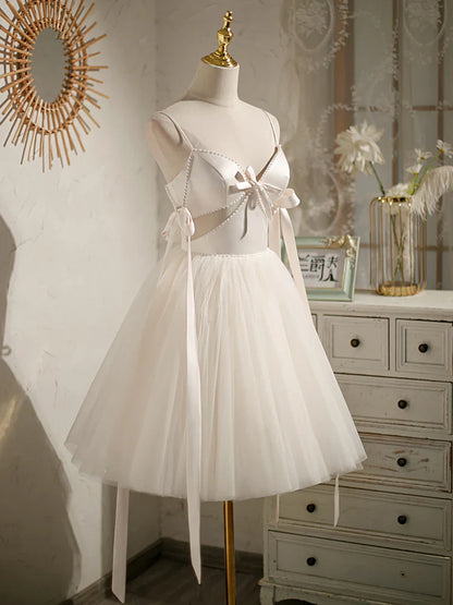 Beige A-line tulle short prom dress beige tulle homecoming dress  ED0759