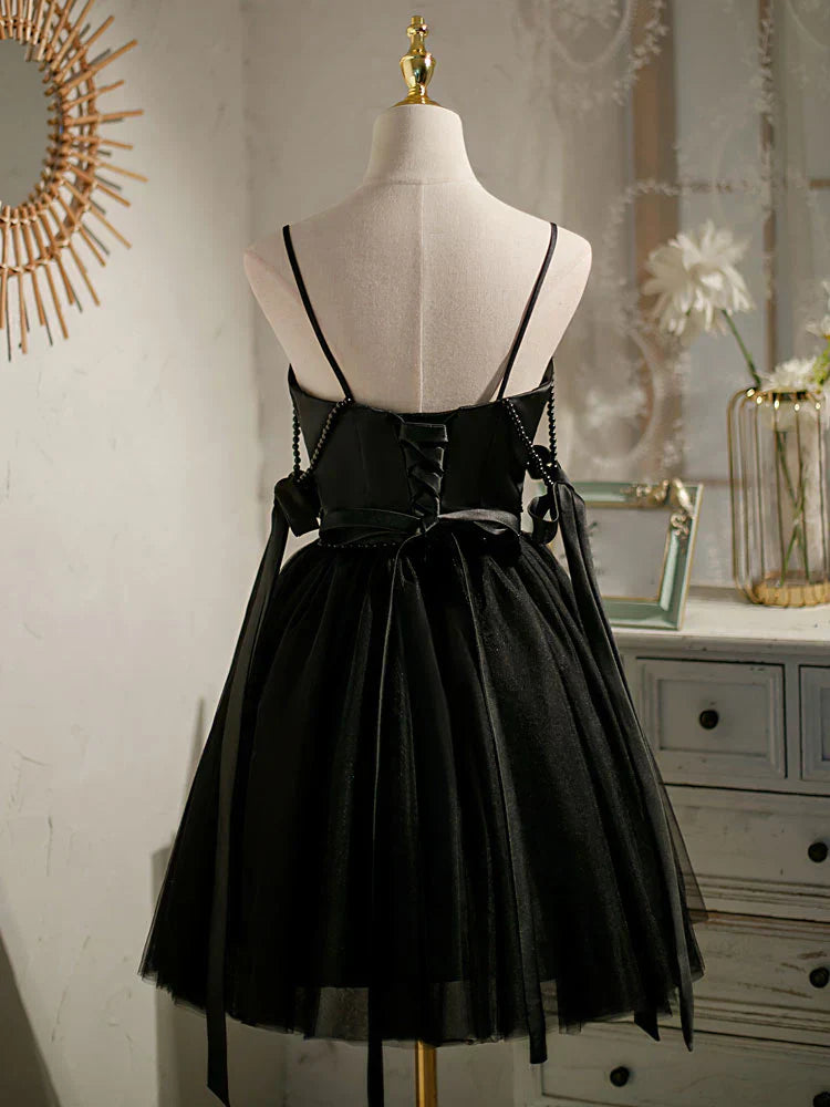 A-line tulle short prom dress, black homecoming dress HZ1024