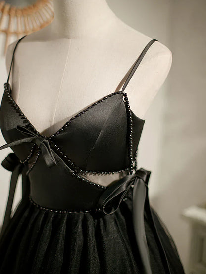 A-line tulle short prom dress, black homecoming dress HZ1024