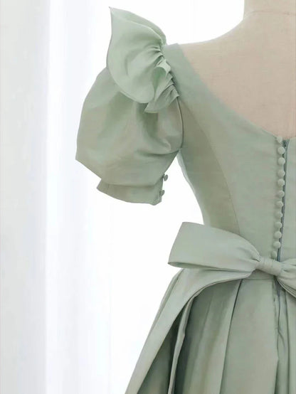 Simple green v neck satin short prom dress, green evening dress ED0763