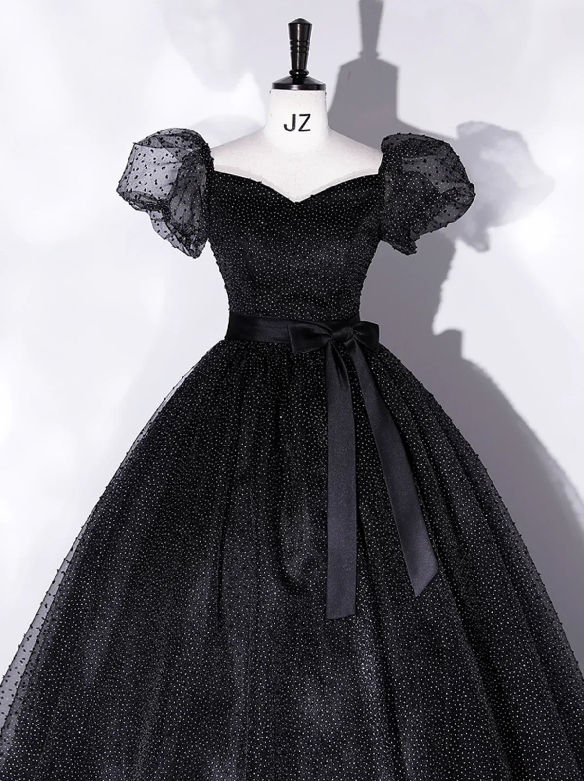 A-Line Tulle Long Prom Dresses, Black Formal Sweet 16 Dress HZ1024