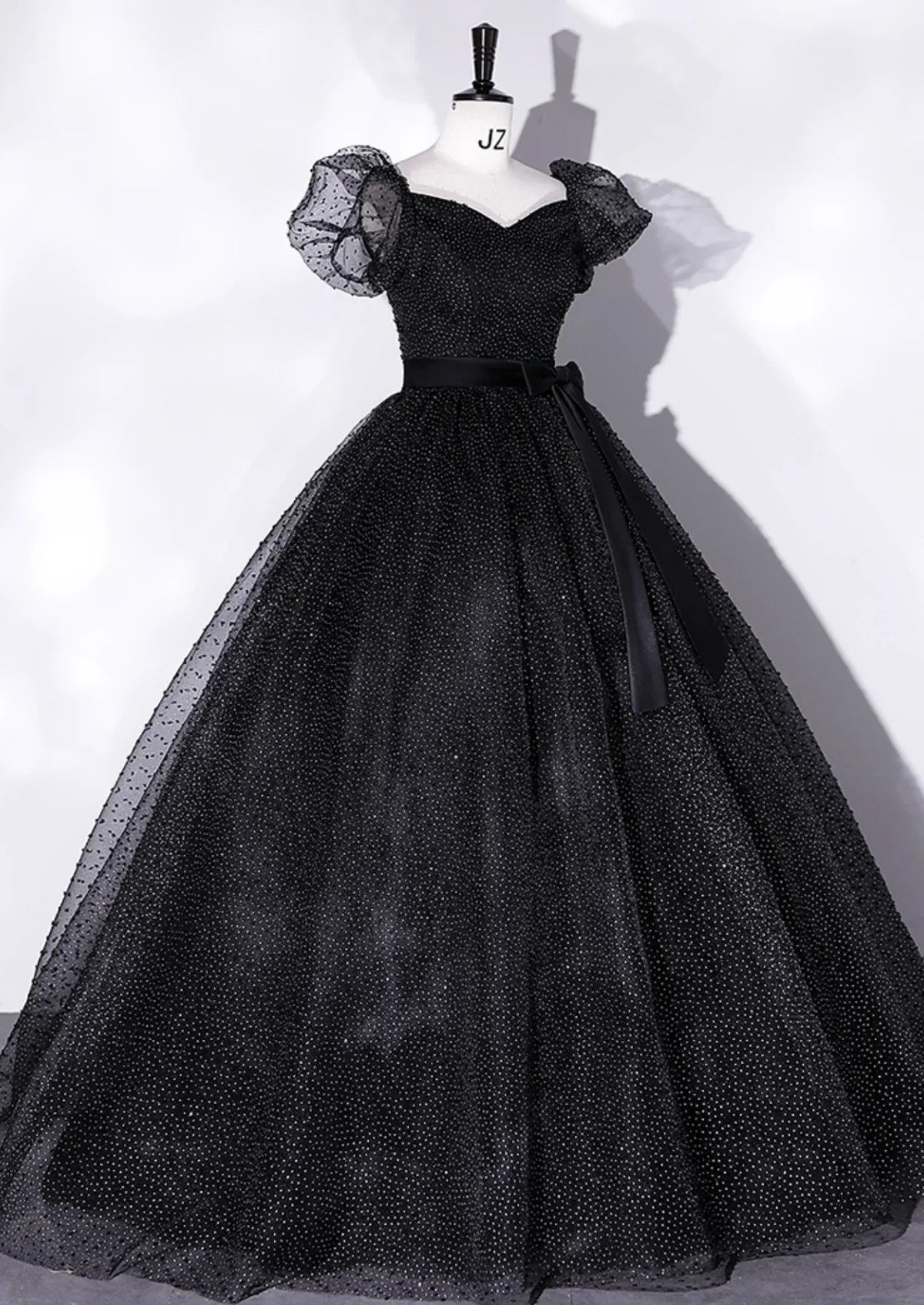 A-Line Tulle Long Prom Dresses, Black Formal Sweet 16 Dress HZ1024