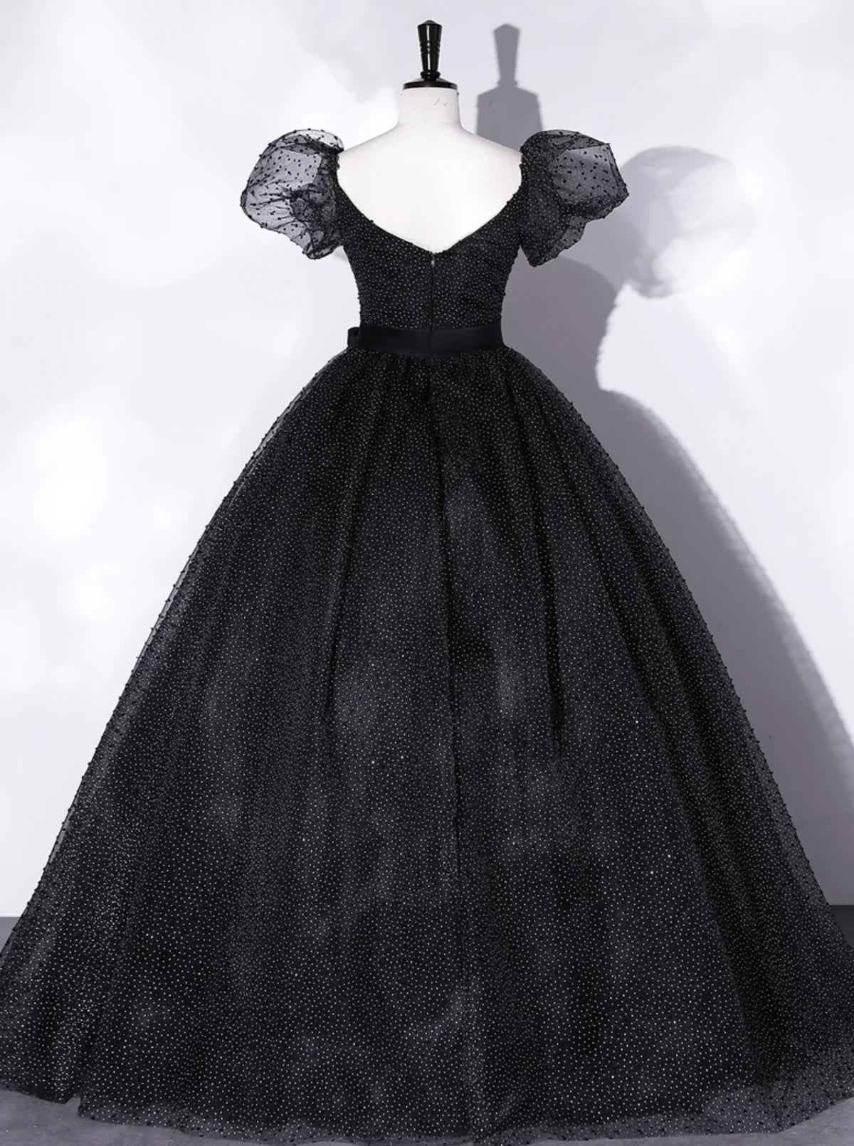 Black A-Line Tulle Long Prom Dresses, Black Formal Sweet 16 Dress ED0766