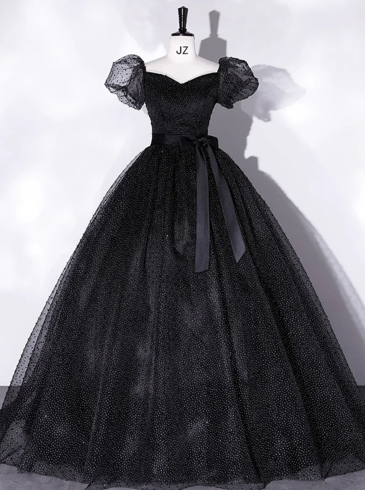 A-Line Tulle Long Prom Dresses, Black Formal Sweet 16 Dress HZ1024