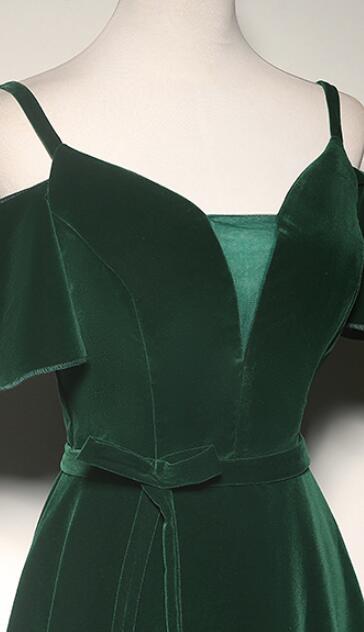 A-Line Velvet Long Prom Dresses, Green Formal Evening Dress HZ1024