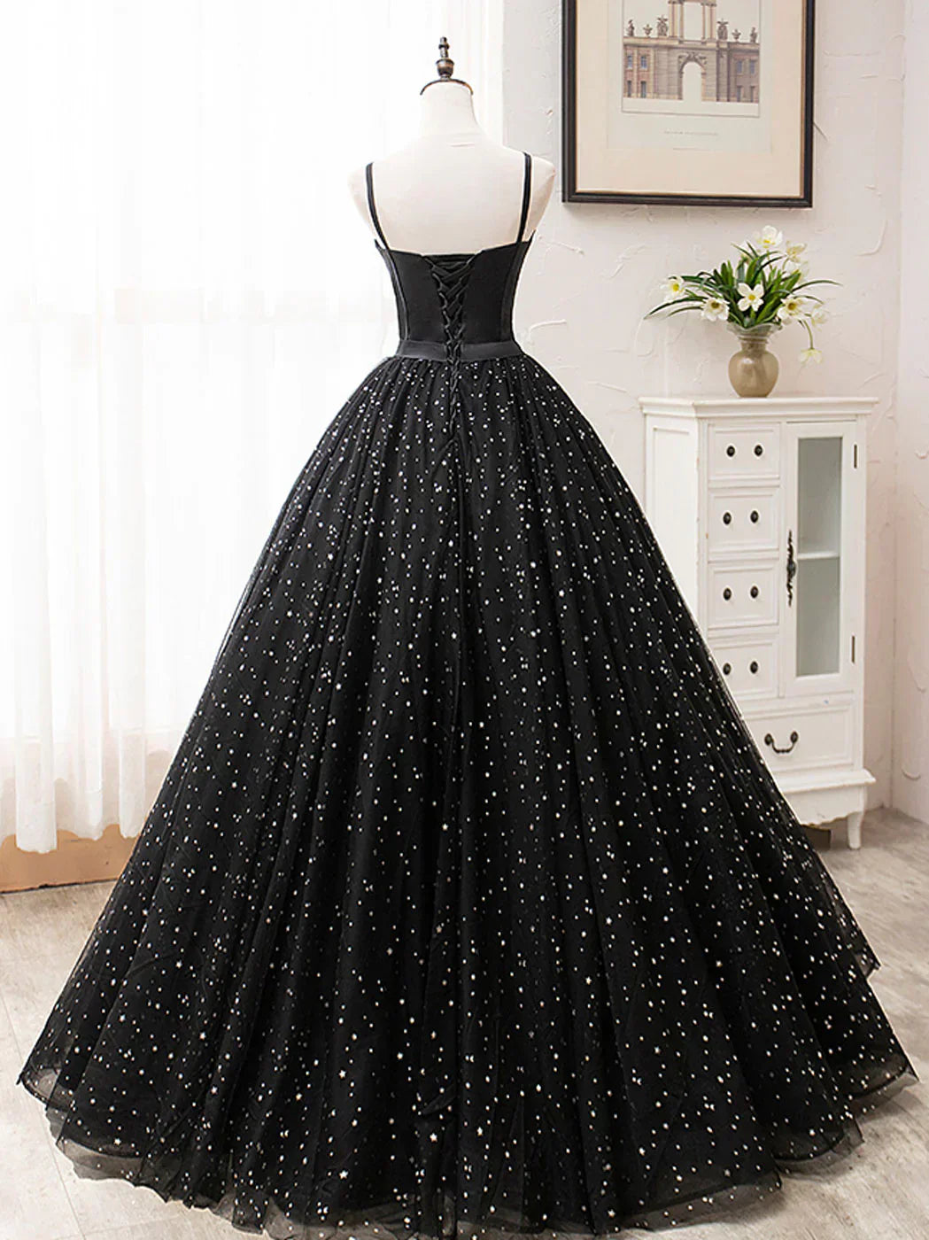 A-Line Tulle Long Prom Dress, Black Formal Evening Dresses HZ1024