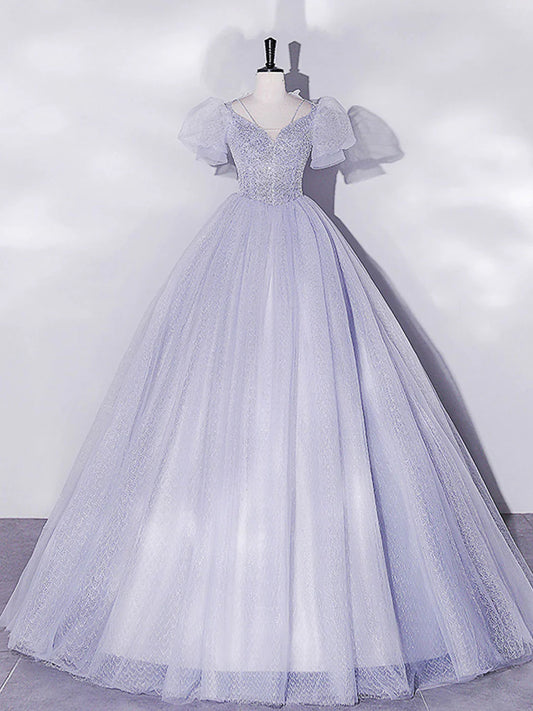 Light Purple Tulle Long Prom Dresses, Purple Tulle Formal Dresses ED0773
