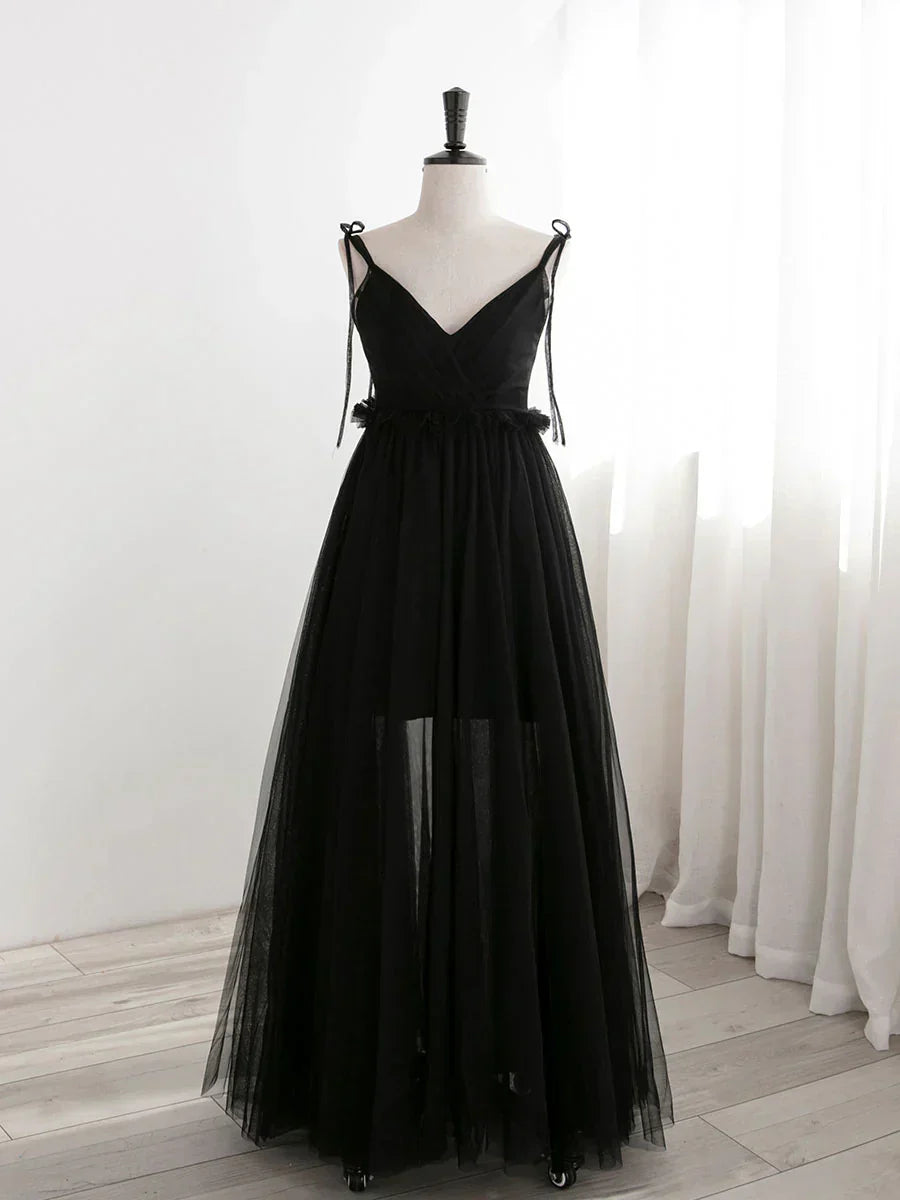 Black Tulle Long Prom Dresses, Black Formal Evening Dresses HZ1024