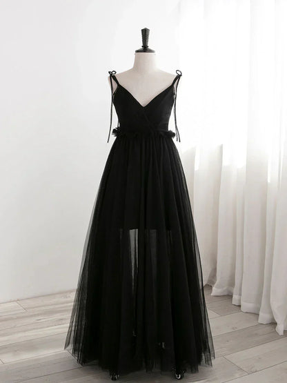 Black Tulle Long Prom Dresses, Black Formal Evening Dresses HZ1024