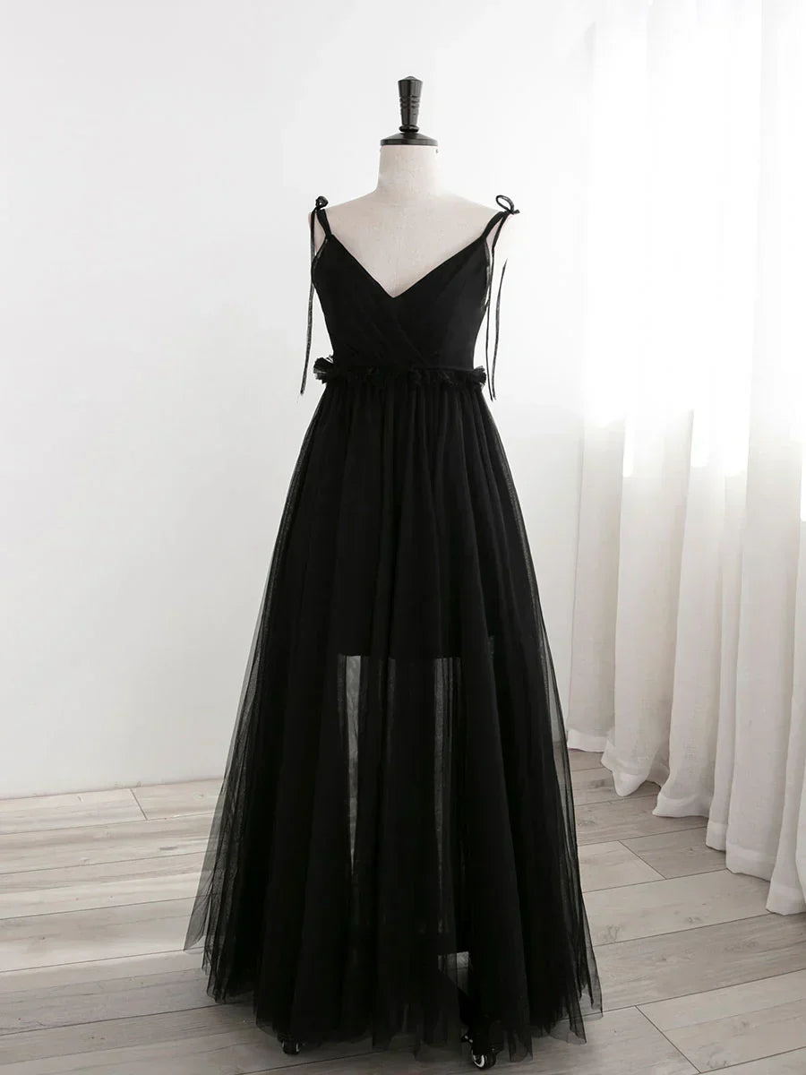 Black Tulle Long Prom Dresses, Black Formal Evening Dresses HZ1024