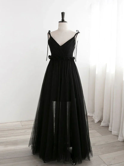 Black Tulle Long Prom Dresses, Black Formal Evening Dresses HZ1024
