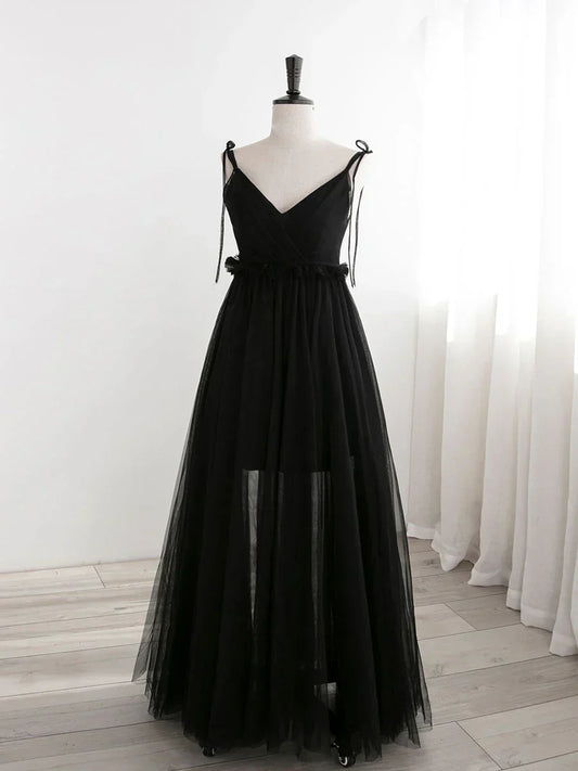 Black Tulle Long Prom Dresses, Black Formal Evening Dresses HZ1024