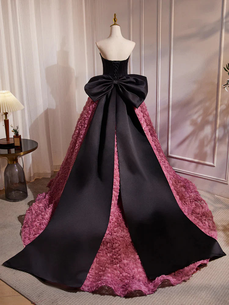 A-Line Sweetheart Neck 3D Flower Pink Long Prom Dress, Pink Long Formal Dress   ED079