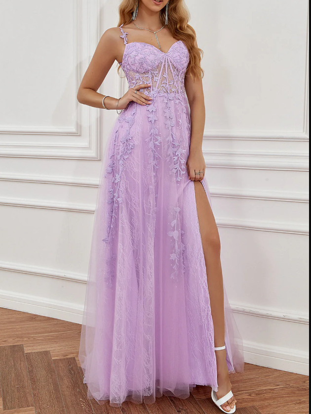 Elegant Sweetheart Neck Tulle Lace Dark Blue Long Prom Dress, Dark Blue Long Evening Dress HZ1024