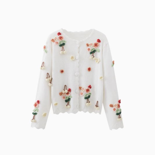 3D Flower Long Sleeve Cardigan Sweater HZ1024