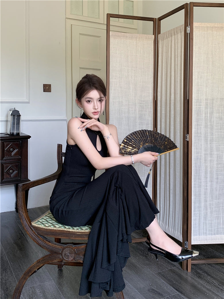Chinese style improved cheongsam buttoned halter neck fishtail skirt HZ1024