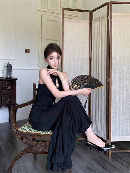 Chinese style improved cheongsam buttoned halter neck fishtail skirt HZ1024