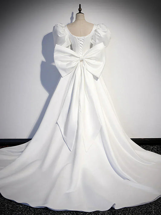 satin long prom dress, white long evening dress HZ1024