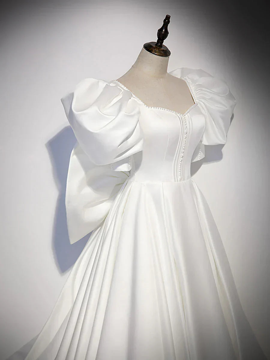 satin long prom dress, white long evening dress HZ1024