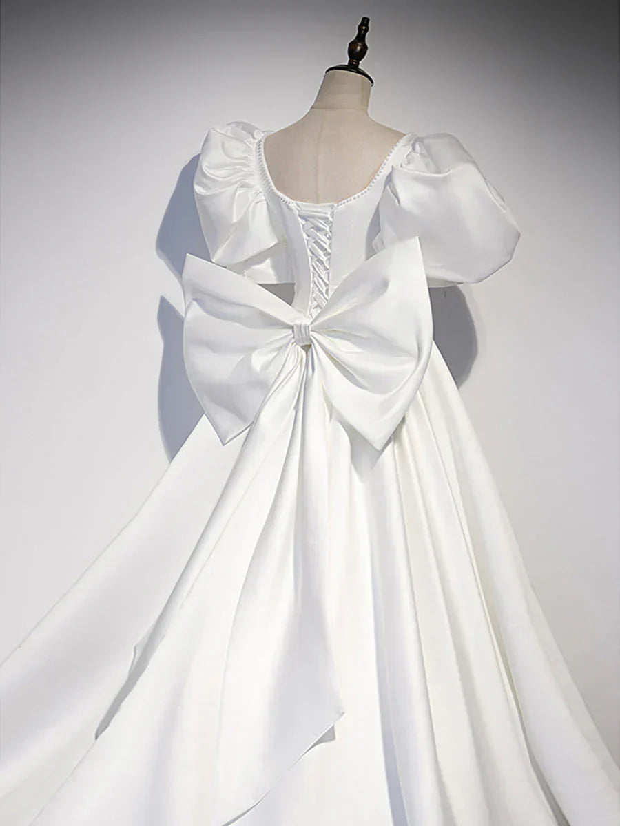 satin long prom dress, white long evening dress HZ1024