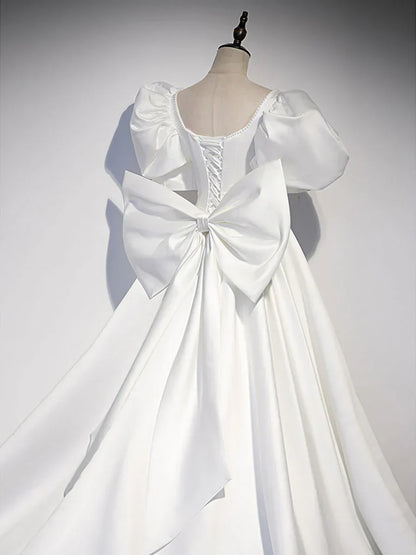 satin long prom dress, white long evening dress HZ1024