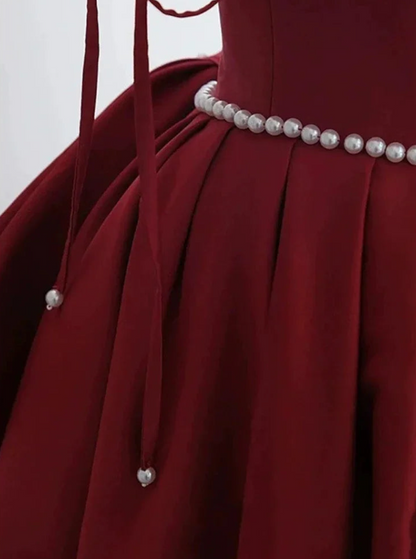 Burgundy Long Prom Dress, Satin Formal Burgundy Evening Gown HZ1024