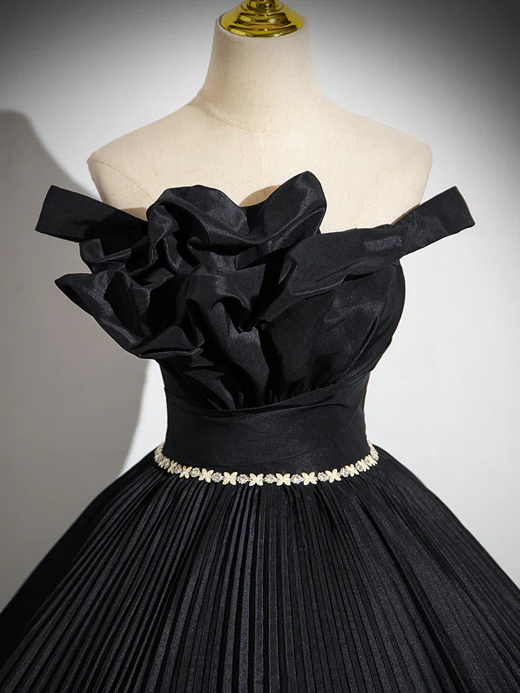 A-Line Off Shoulder  Black Long Prom Dress, Black Long Evening Dress ED082