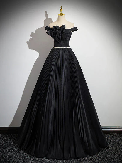 Off Shoulder Black Long Prom Dress, Black Long Evening Dress HZ1024