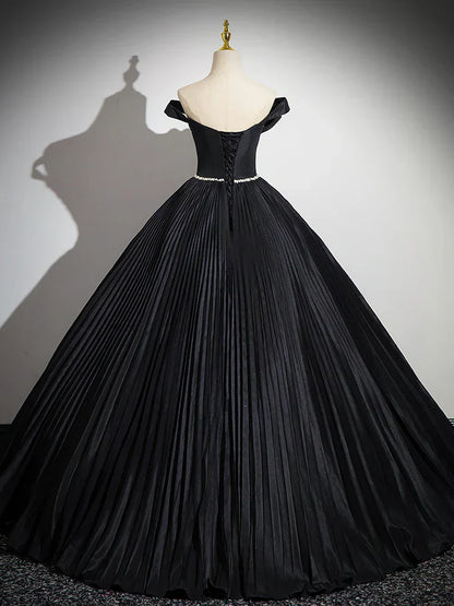 Off Shoulder Black Long Prom Dress, Black Long Evening Dress HZ1024