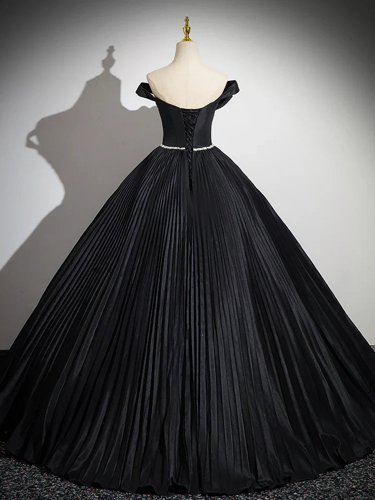 A-Line Off Shoulder  Black Long Prom Dress, Black Long Evening Dress ED082