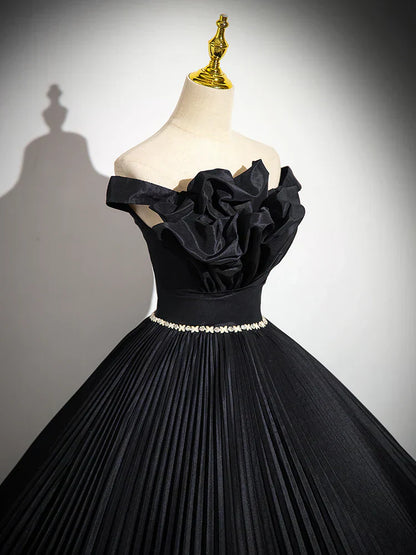 Off Shoulder Black Long Prom Dress, Black Long Evening Dress HZ1024