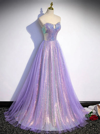 sweetheart neck long prom dress purple formal party dress HZ1024