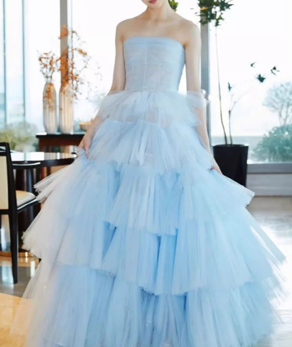 tulle long prom dress blue tulle long evening dress HZ1024