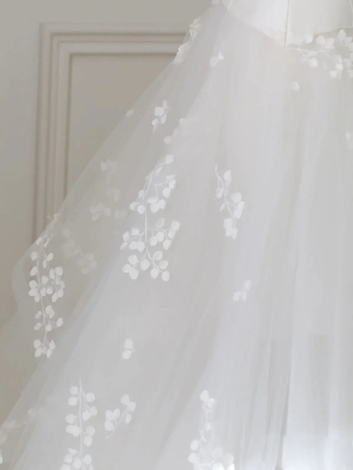 Ivory V Neck Tulle Lace Long Wedding Dress, Ivory Tulle Wedding Gown ED0827